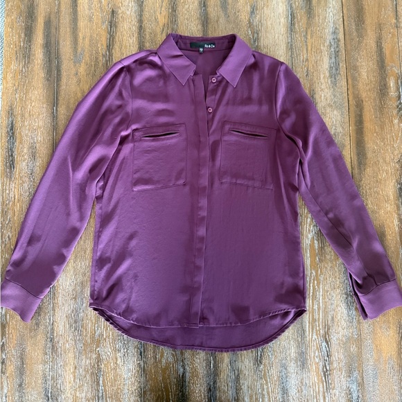 Ro & De Women’s Burgundy Wine Long Sleeve Button Down Shirt Blouse Size S - Picture 1 of 8